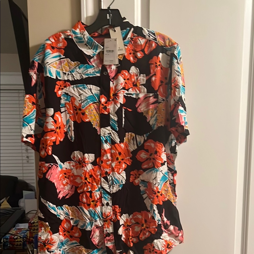 Buffalo David Bitton Orange and Black Casual Button Down Shirt